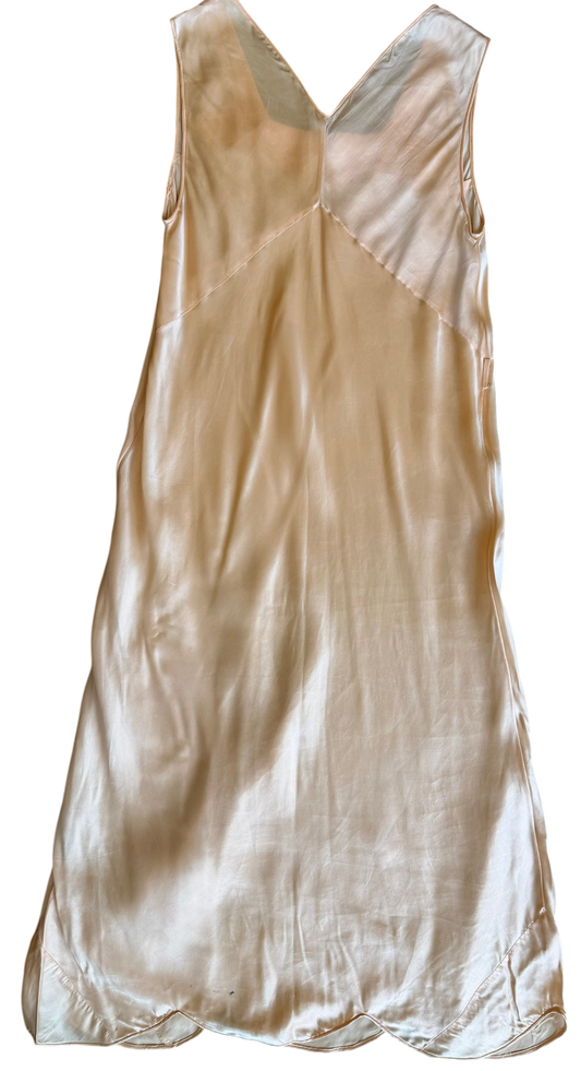 Vintage Peach Satin Slip Dress with Embroidery
