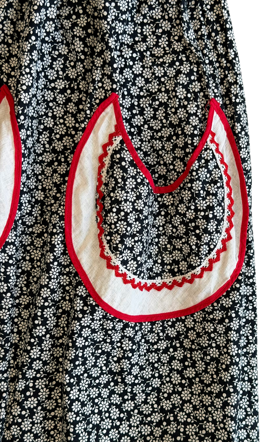 70's Black and White Dress Skirt with Red Pockets