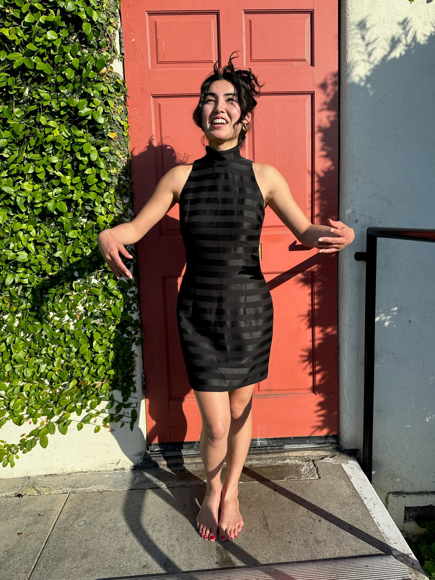 Carmen Marc Valvo 90's/Early 2000's Striped LBD