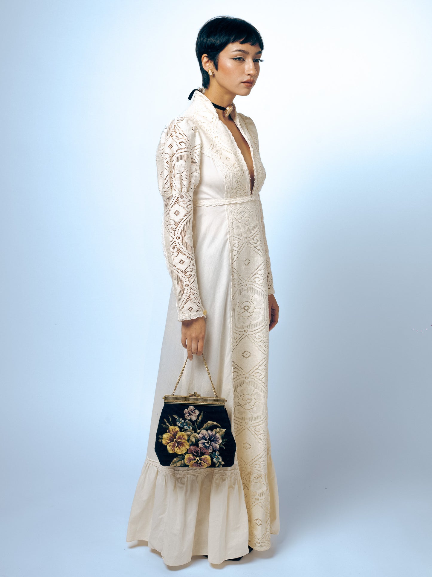 1970's Ivory Gunne Sax Maxi Length Dress