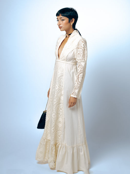 1970's Ivory Gunne Sax Maxi Length Dress