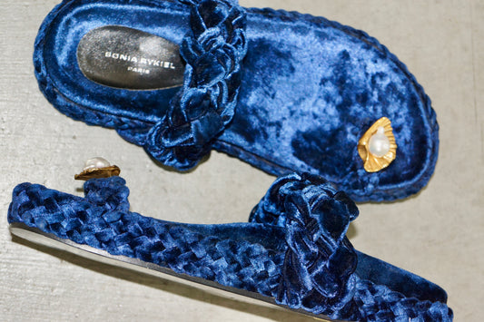 Sonia Rykiel Midnight Velvet Slides with Pearl Shell Detail