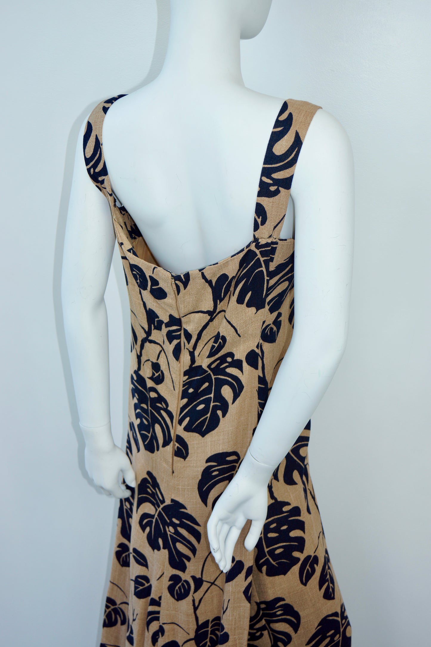 1970's Christian Dior Monstera Leaf Printed Gown with Train