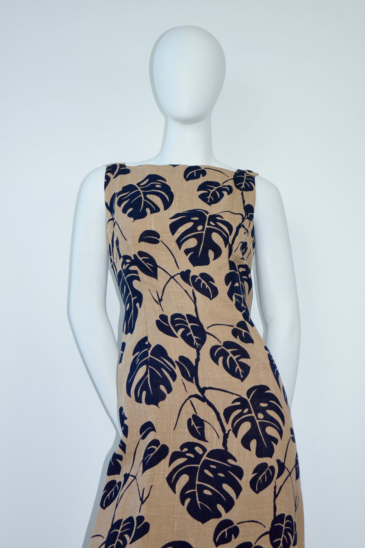 1970's Christian Dior Monstera Leaf Printed Gown with Train