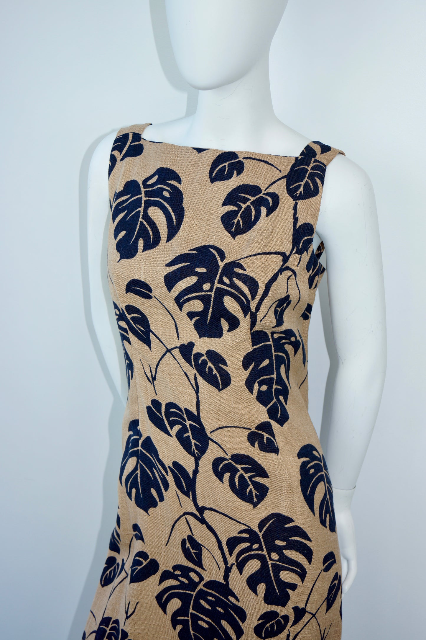 1970's Christian Dior Monstera Leaf Printed Gown with Train