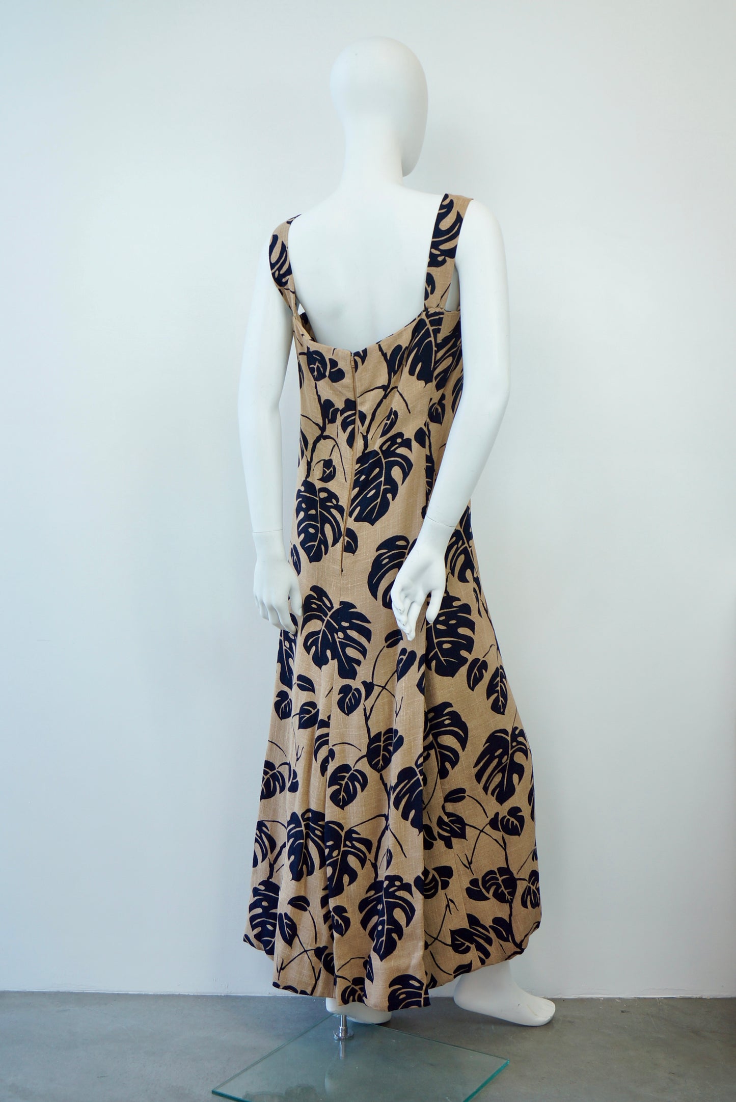 1970's Christian Dior Monstera Leaf Printed Gown with Train