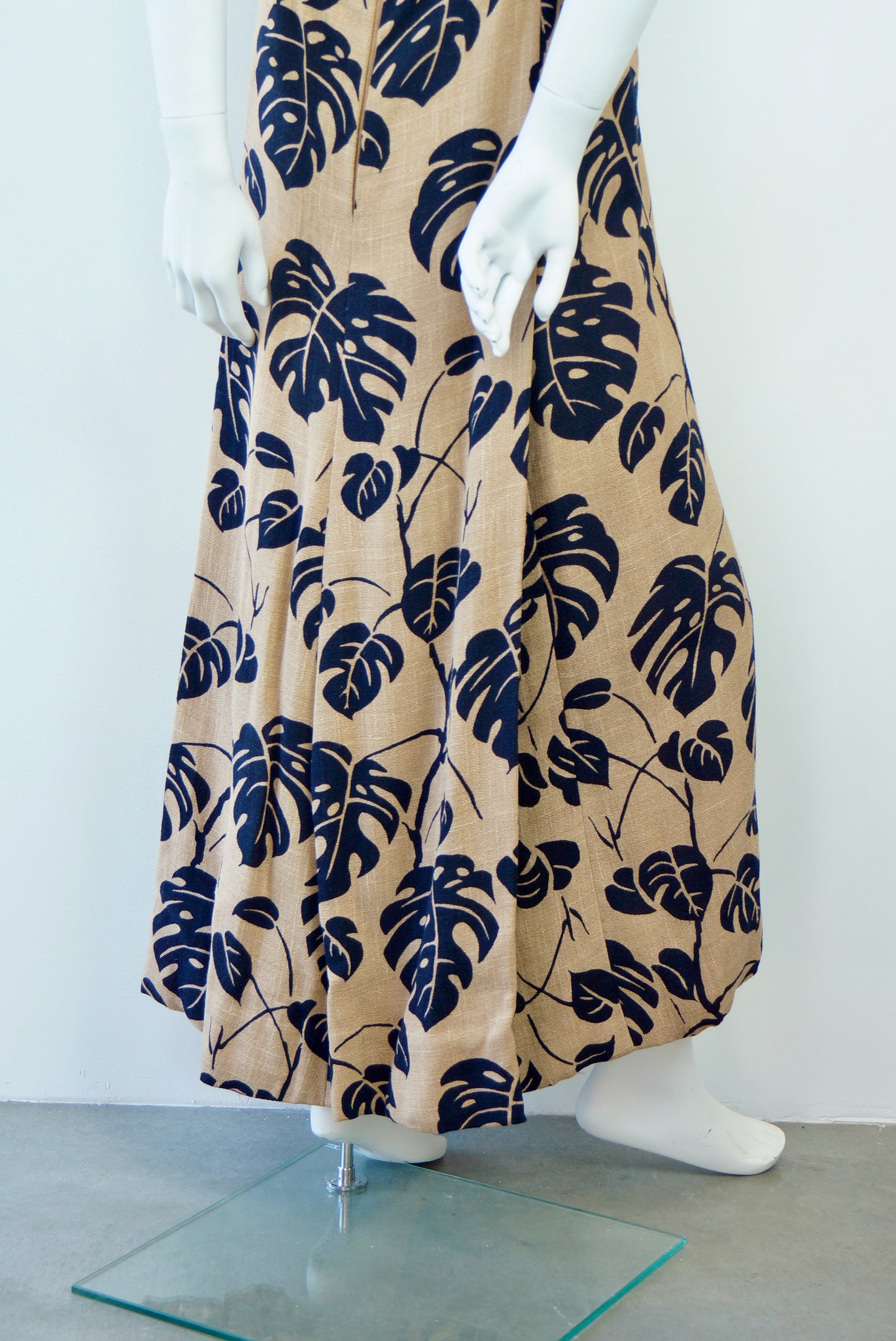 1970's Christian Dior Monstera Leaf Printed Gown with Train