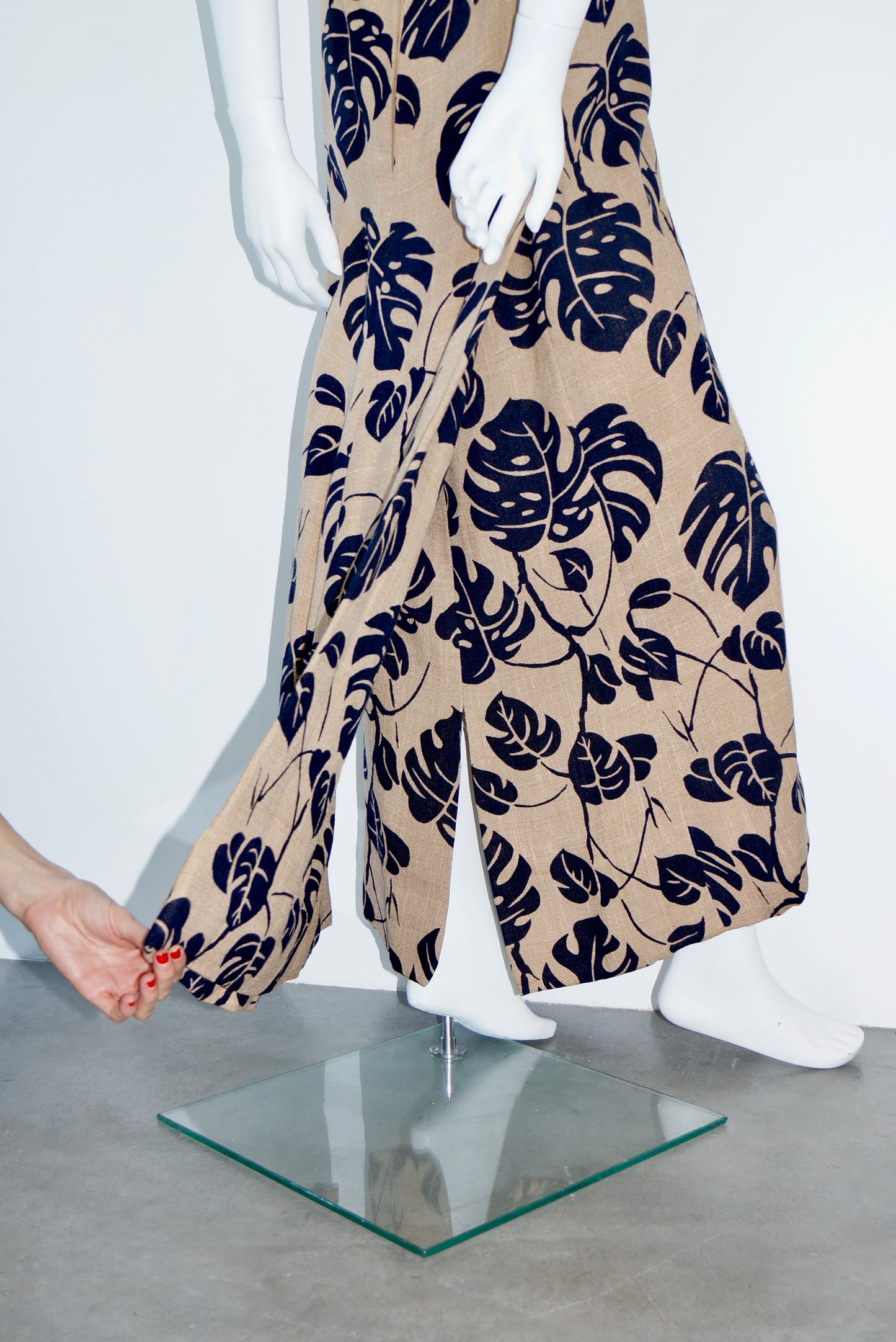 1970's Christian Dior Monstera Leaf Printed Gown with Train