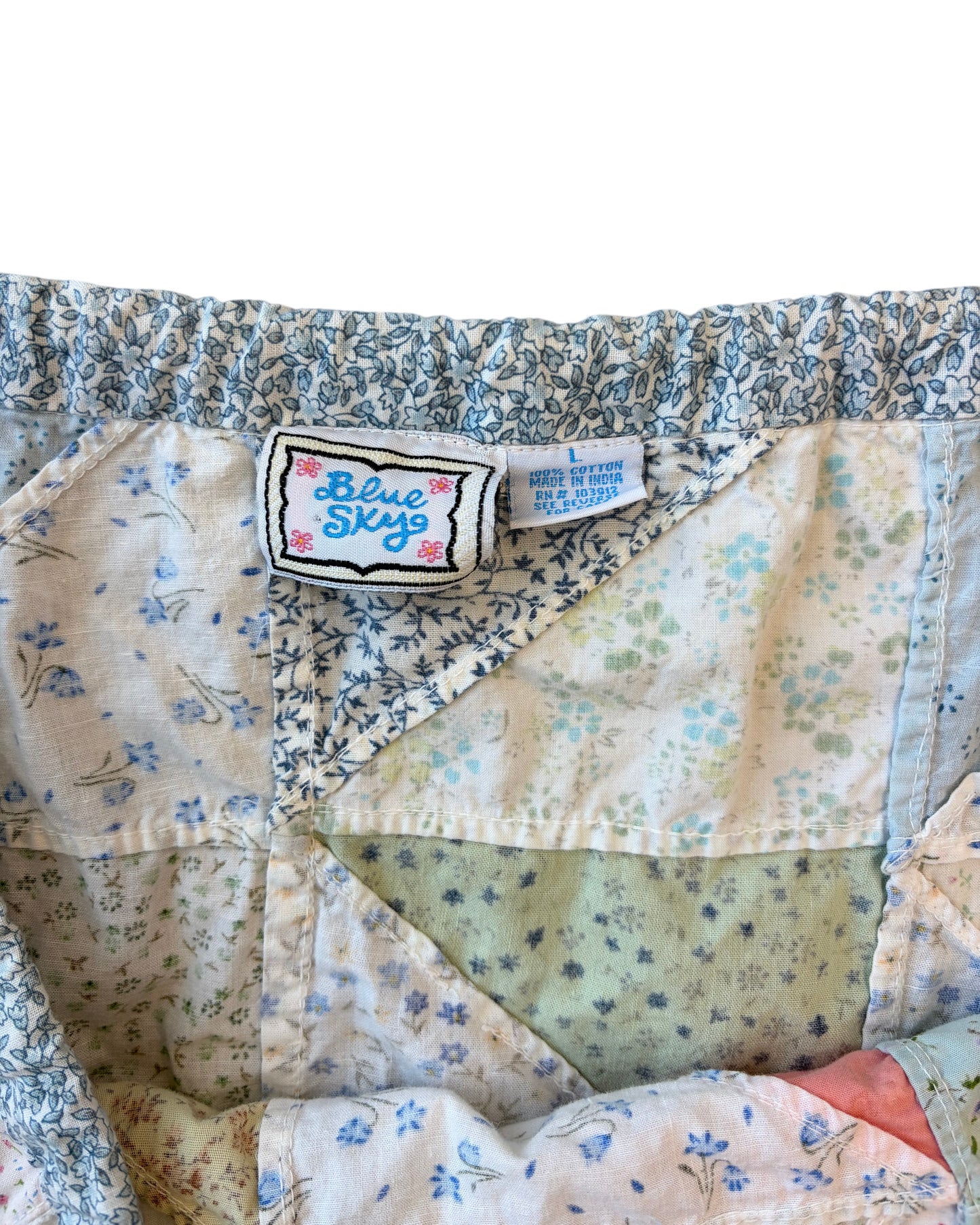 1970s Blue Sky Cotton Patchwork Skirt