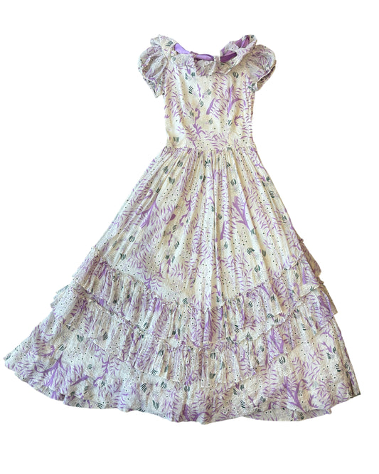 1930's Ruffle Printed Maxi Dress