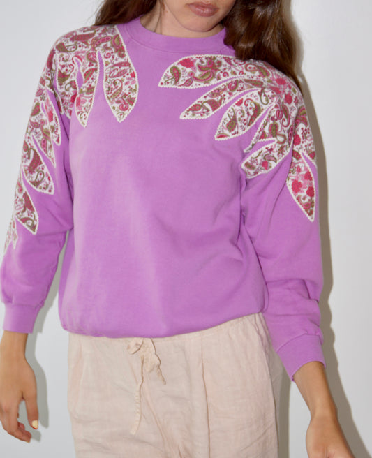 Vintage Paisley Appliqué Lilac Sweatshirt