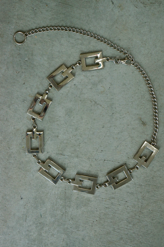 Vintage Silver-Tone Geometric Link Belt
