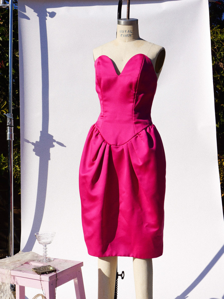 1970s Victor Costa Hot Pink Polished Cotton Chintz Strapless Party D –  butchwaxvintage
