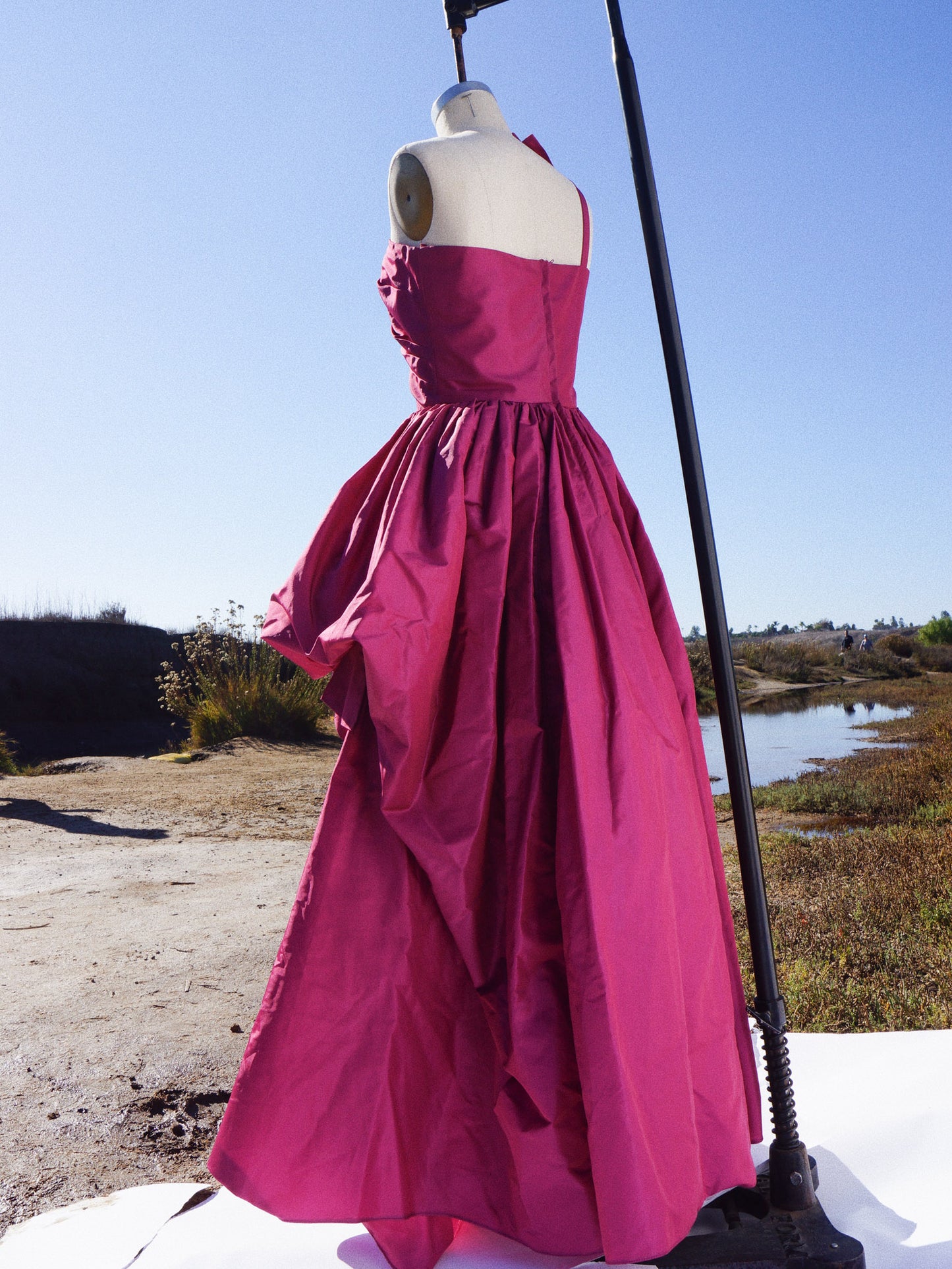 1980s Victor Costa One Shoulder Taffeta Gown