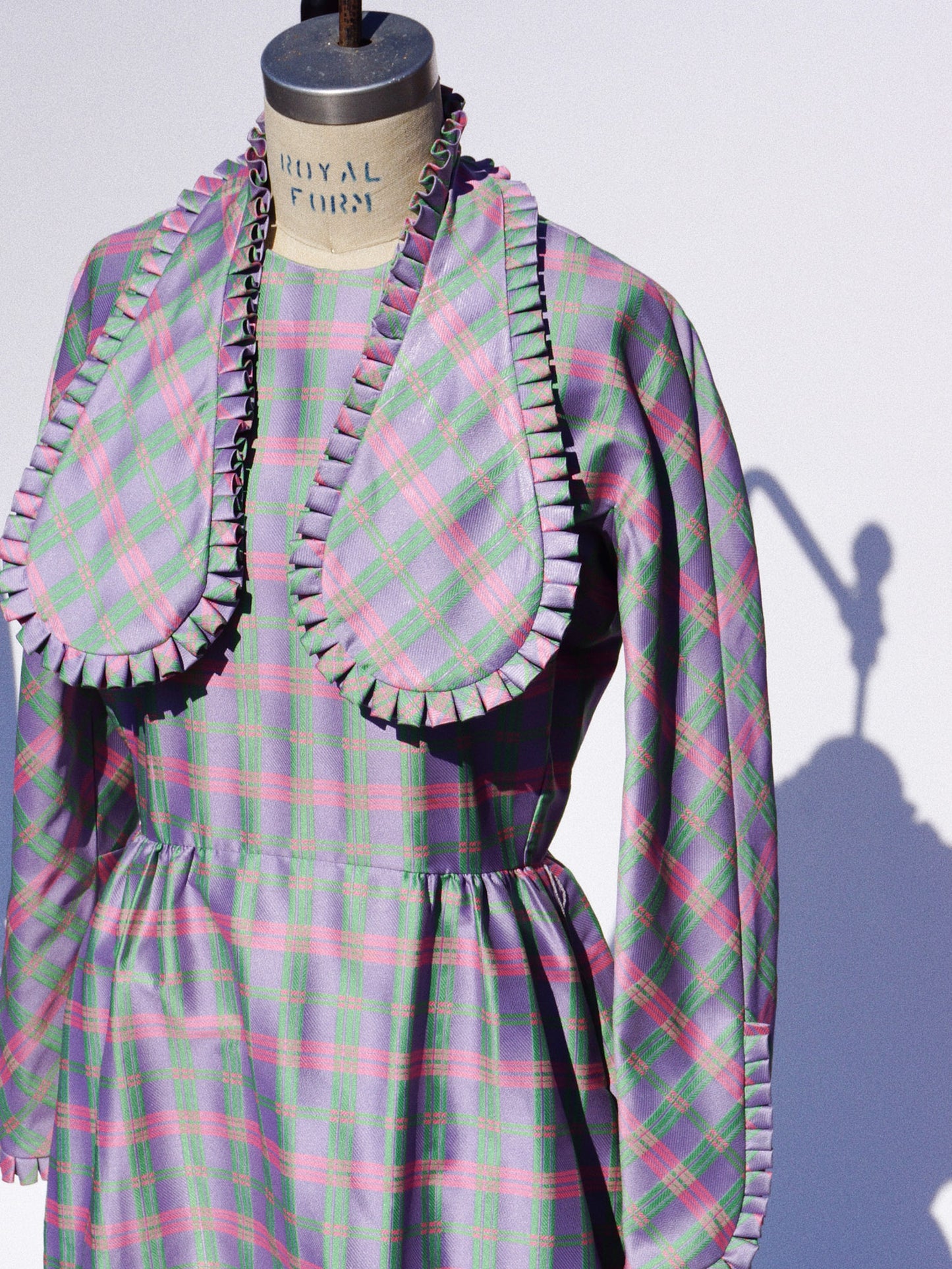 1980s Geoffrey Beene Long Sleeve Pastel Plaid Gown
