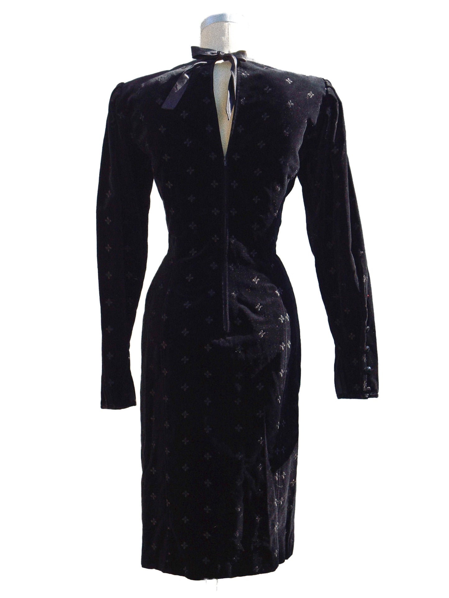 1990's Ungaro Long Sleeve Black Velvet Dress