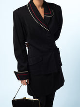 Load image into Gallery viewer, 1980&#39;s Lilli Ann of San Francisco Black Wool Skirt Suit With Abstract Lapel