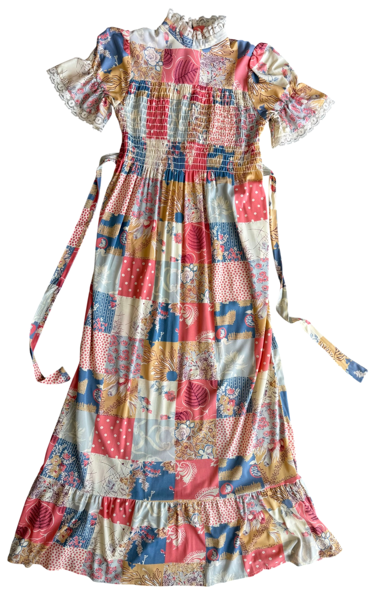 70's Patchwork Print Prairie Dress