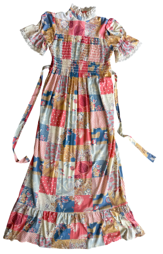 70's Patchwork Print Prairie Dress