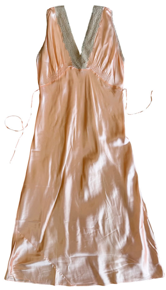 1930's Peach Satin Slip Dress