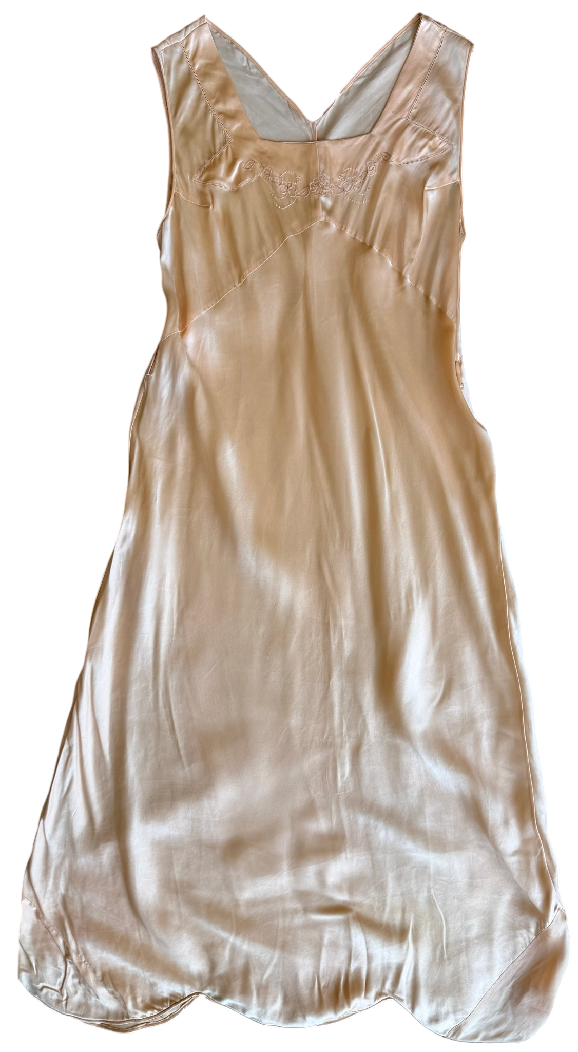 Vintage Peach Satin Slip Dress with Embroidery