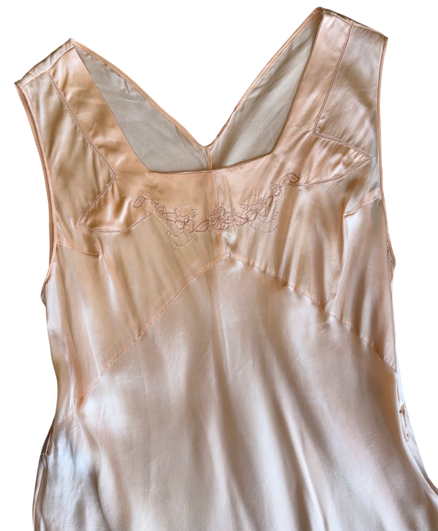 Vintage Peach Satin Slip Dress with Embroidery