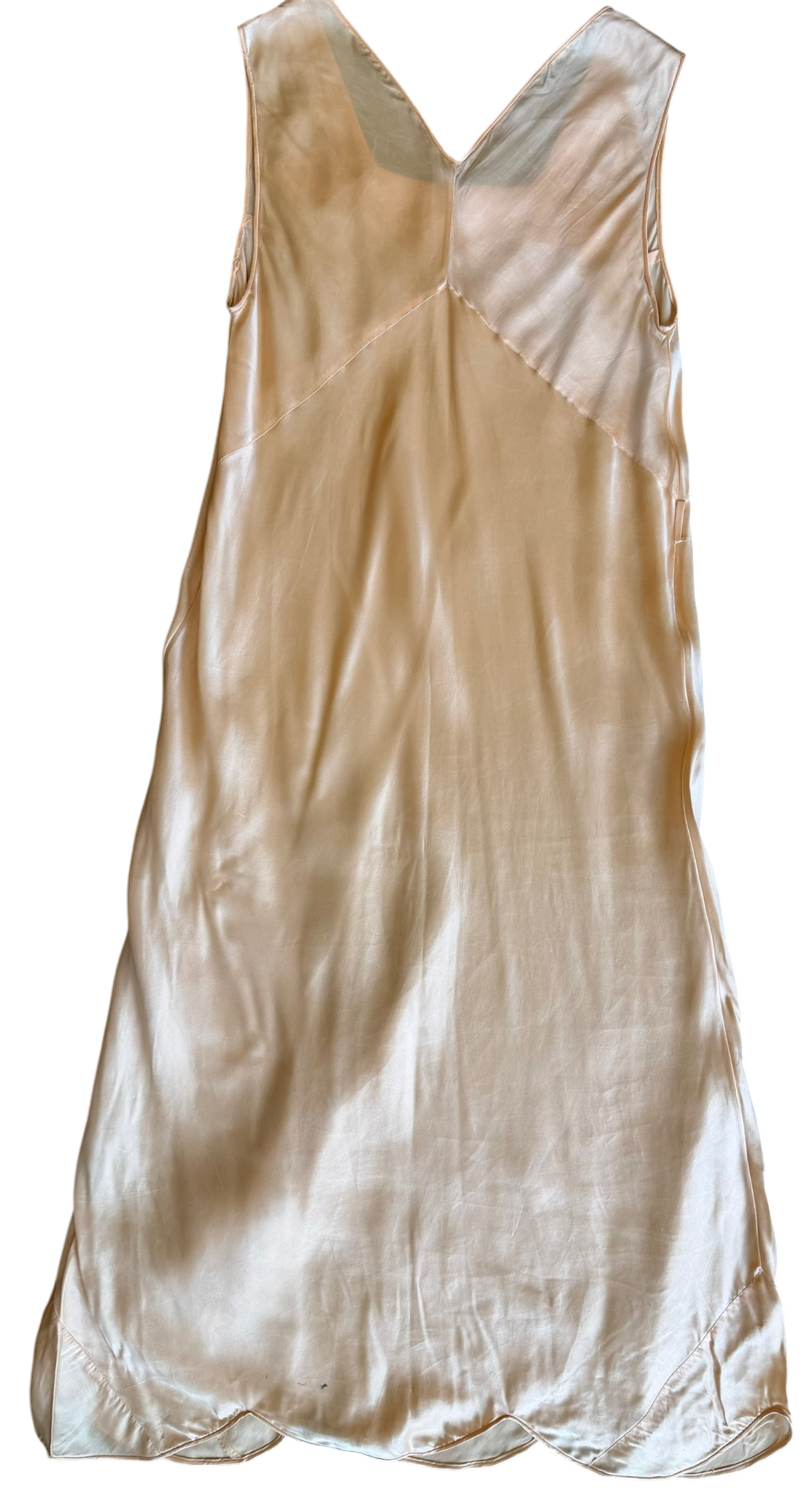 Vintage Peach Satin Slip Dress with Embroidery