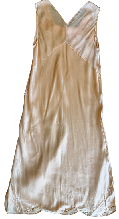 Vintage Peach Satin Slip Dress with Embroidery