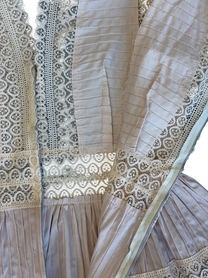1970's Pale Pink Cream Lace Pintuck Dress