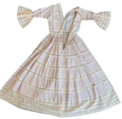 1970's Pale Pink Cream Lace Pintuck Dress