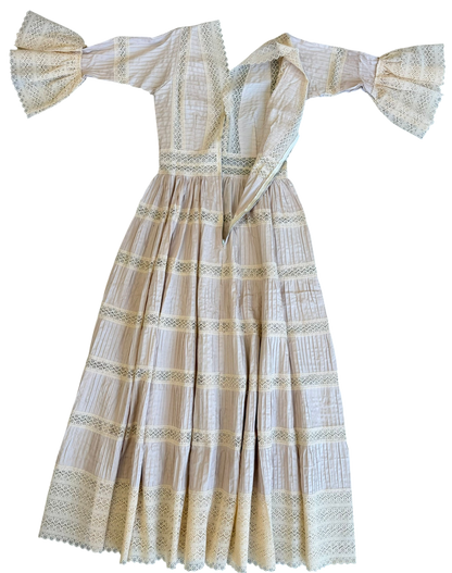 1970's Pale Pink Cream Lace Pintuck Dress