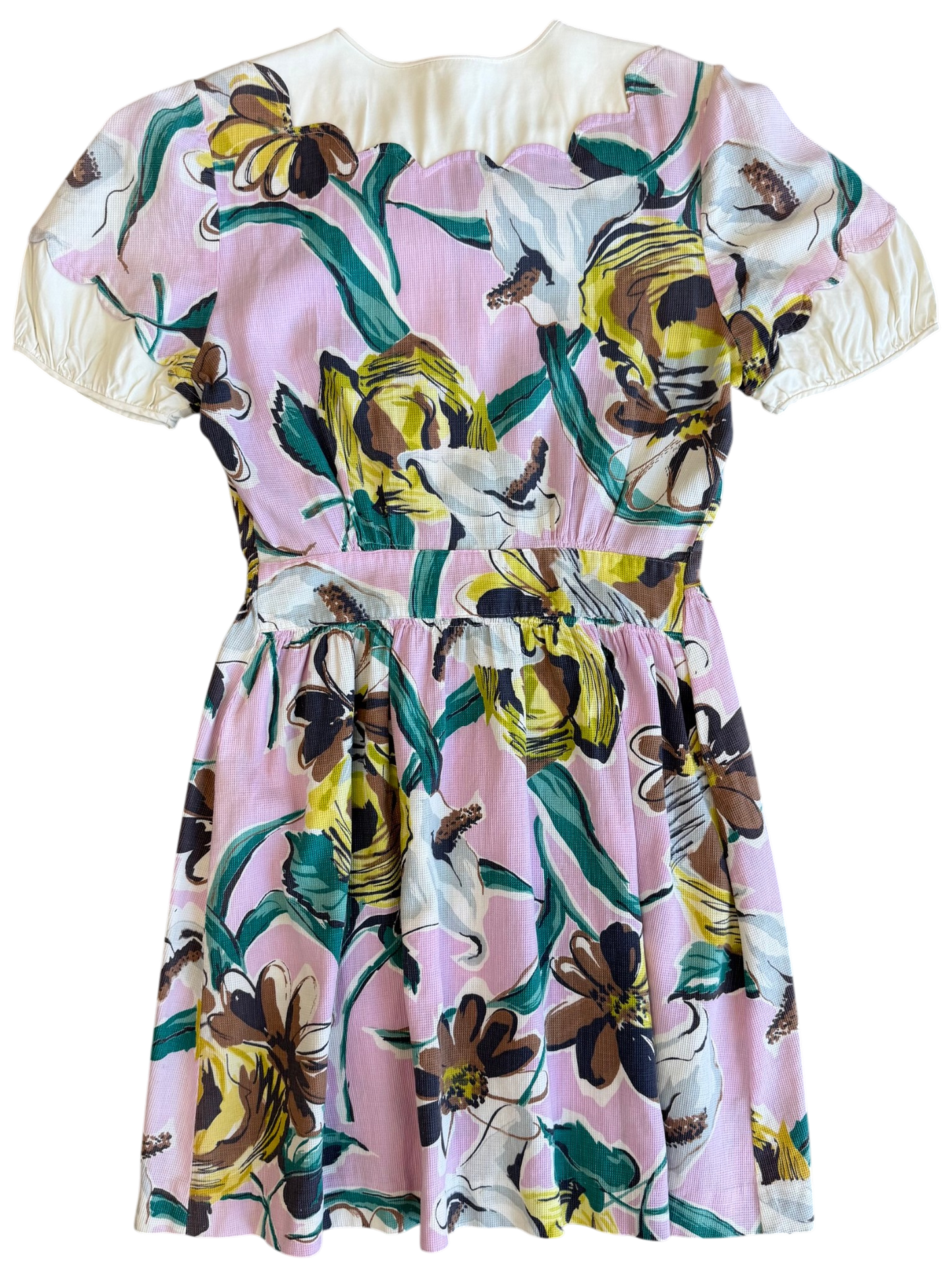1970's Floral Pink Puff Sleeve Dress