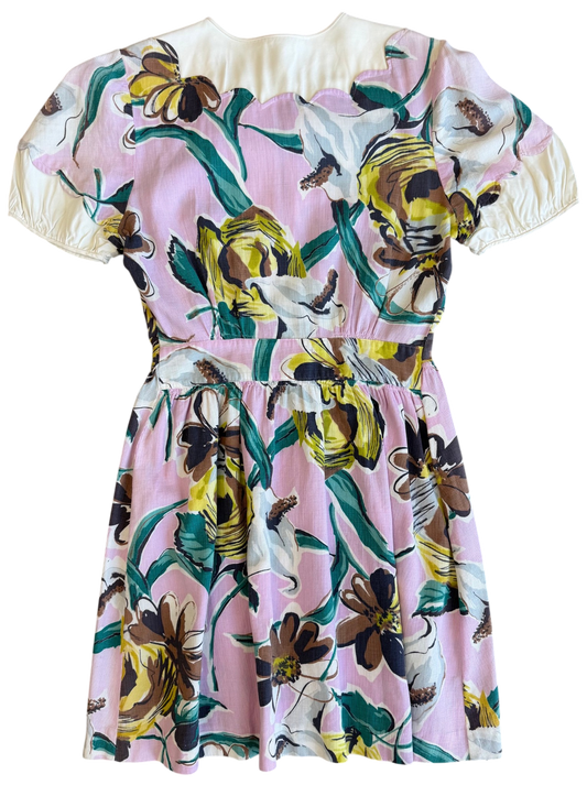 1970's Floral Pink Puff Sleeve Dress