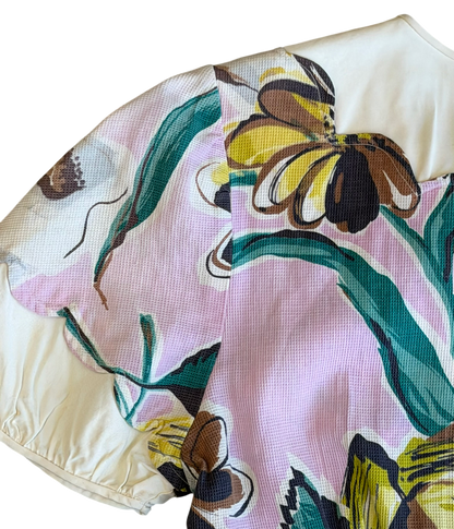 1970's Floral Pink Puff Sleeve Dress