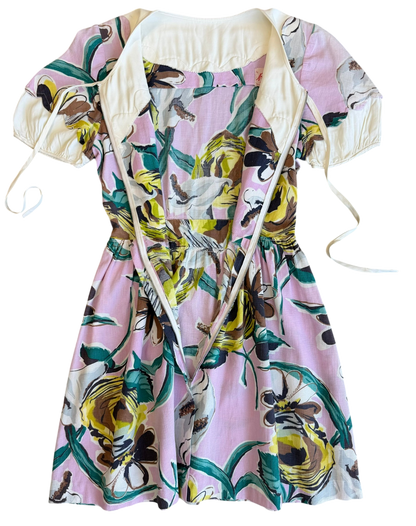 1970's Floral Pink Puff Sleeve Dress