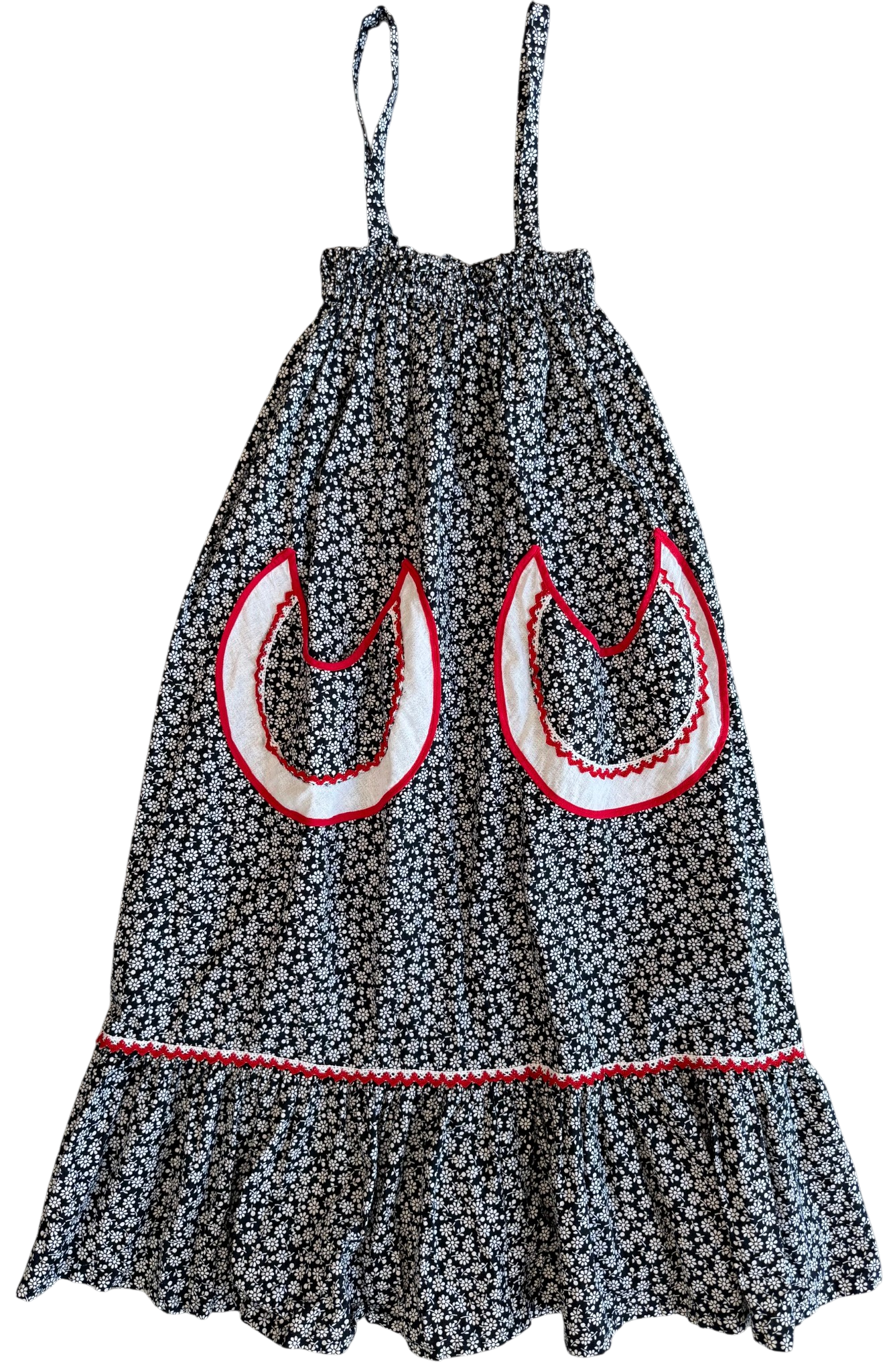 70's Black and White Dress Skirt with Red Pockets