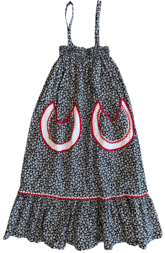 70's Black and White Dress Skirt with Red Pockets