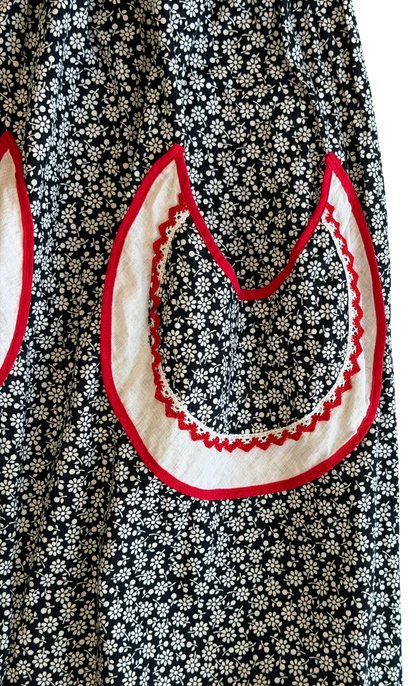 70's Black and White Dress Skirt with Red Pockets