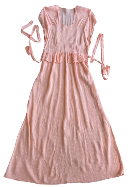 1930s Pink Swiss Dot Silk Dress