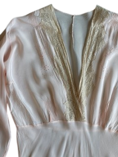 1930s Blush Silk Lace Evening Dress