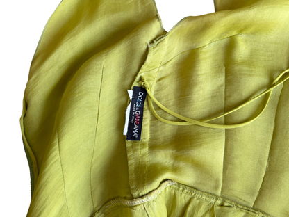 2000s Chartreuse Silk Party Dress by Dolce & Gabbana
