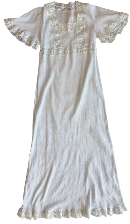 Vintage Ice Blue Lace Trim Nightgown Dress