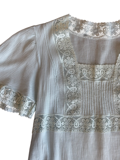 Vintage Ice Blue Lace Trim Nightgown Dress