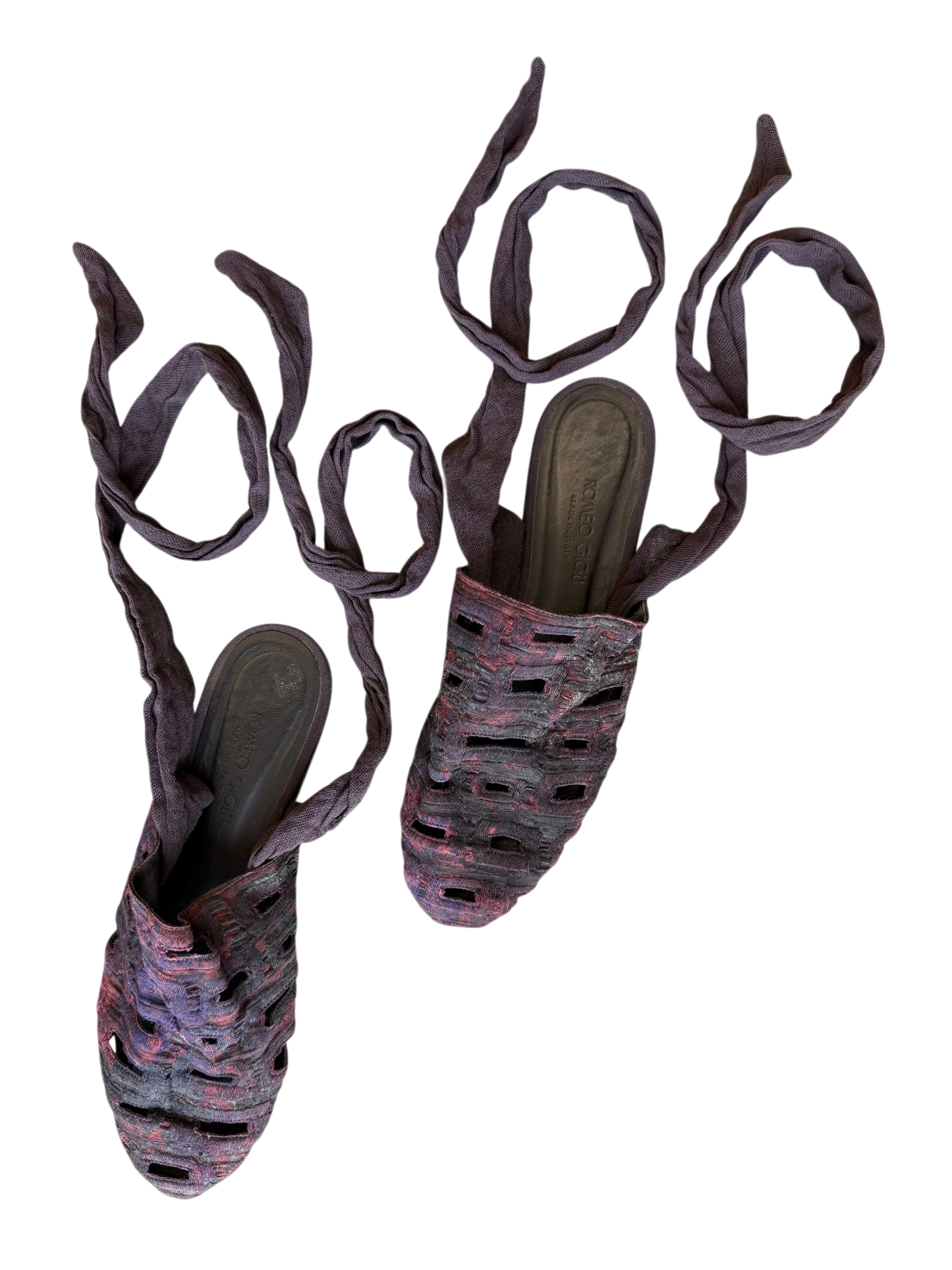 Romeo Gigli Purple Woven Wrap Sandals