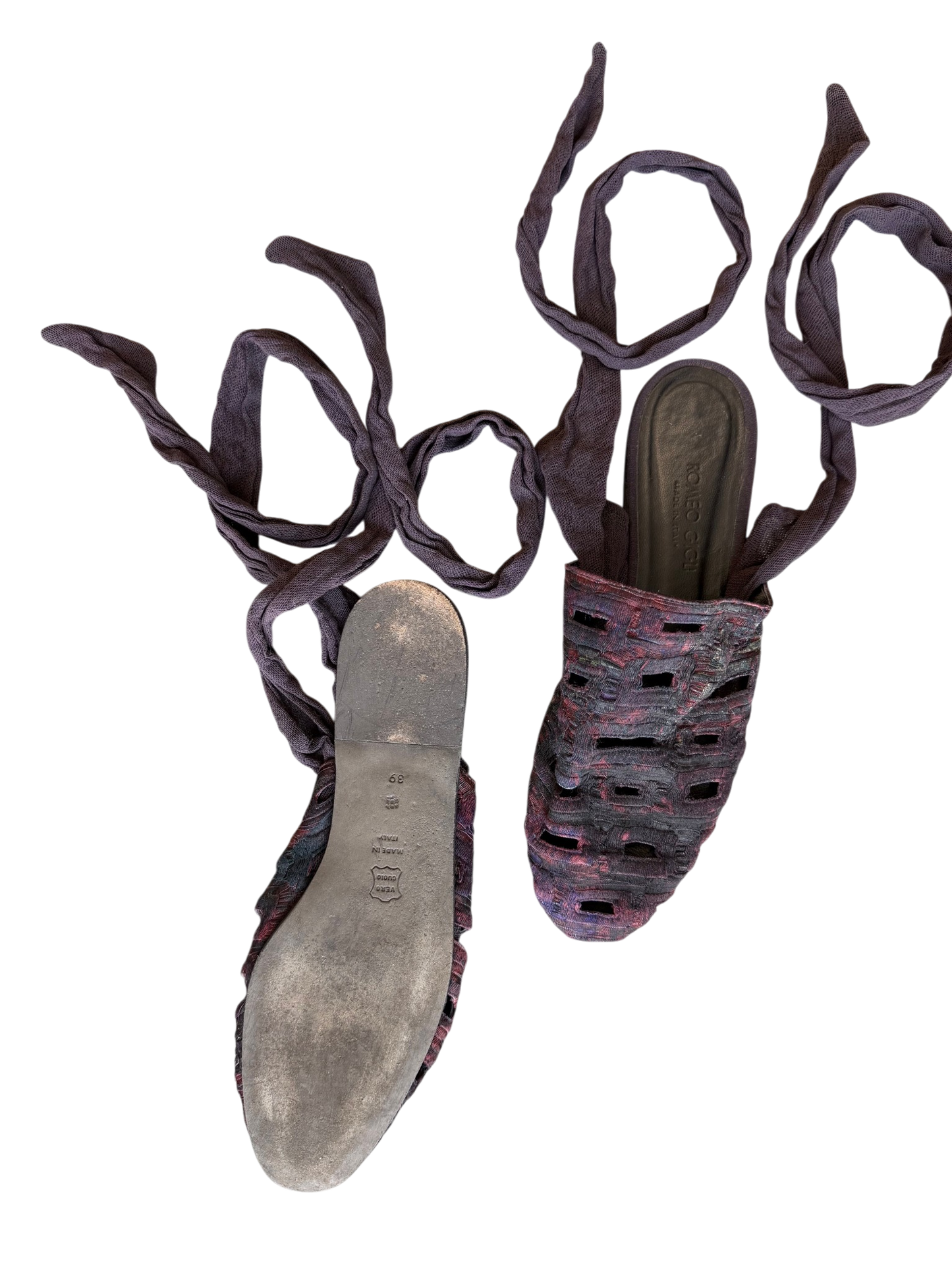 Romeo Gigli Purple Woven Wrap Sandals
