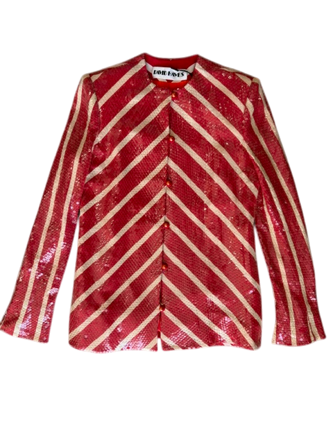 David Hayes Red Striped Sequin Jacket