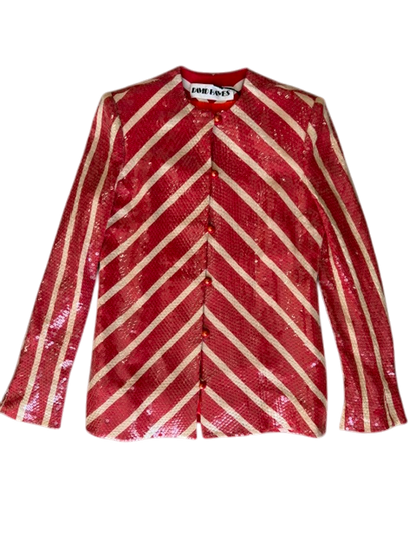 David Hayes Red Striped Sequin Jacket