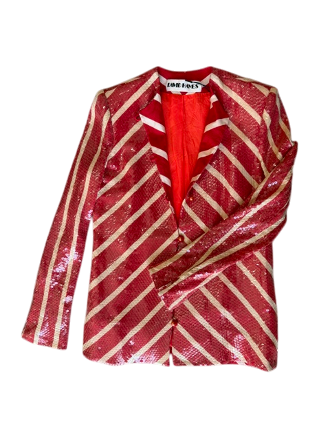 David Hayes Red Striped Sequin Jacket