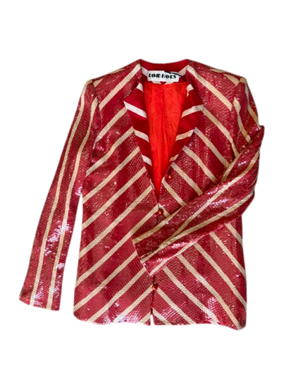 David Hayes Red Striped Sequin Jacket