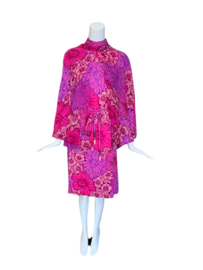 La Mendola Pink Silk Dress with Cape